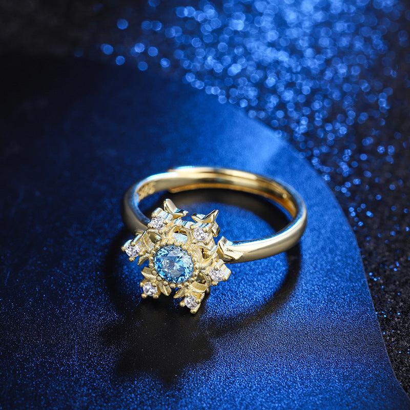 Retro Diamonds Snowflake S925 Sterling Silver Ring Sapphire - Trendha