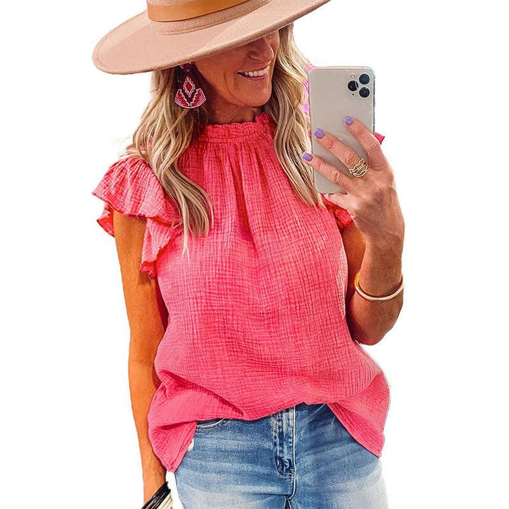 Rose Sleeved Round Neck Women's Top Shirt - Trendha