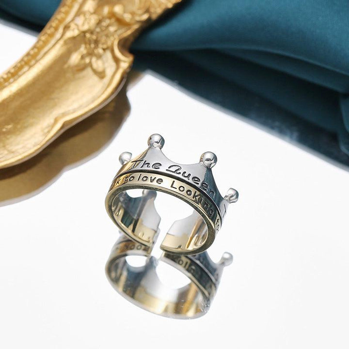 S925 Silver Gold Crown Ring Simple INS Style Simple - Trendha