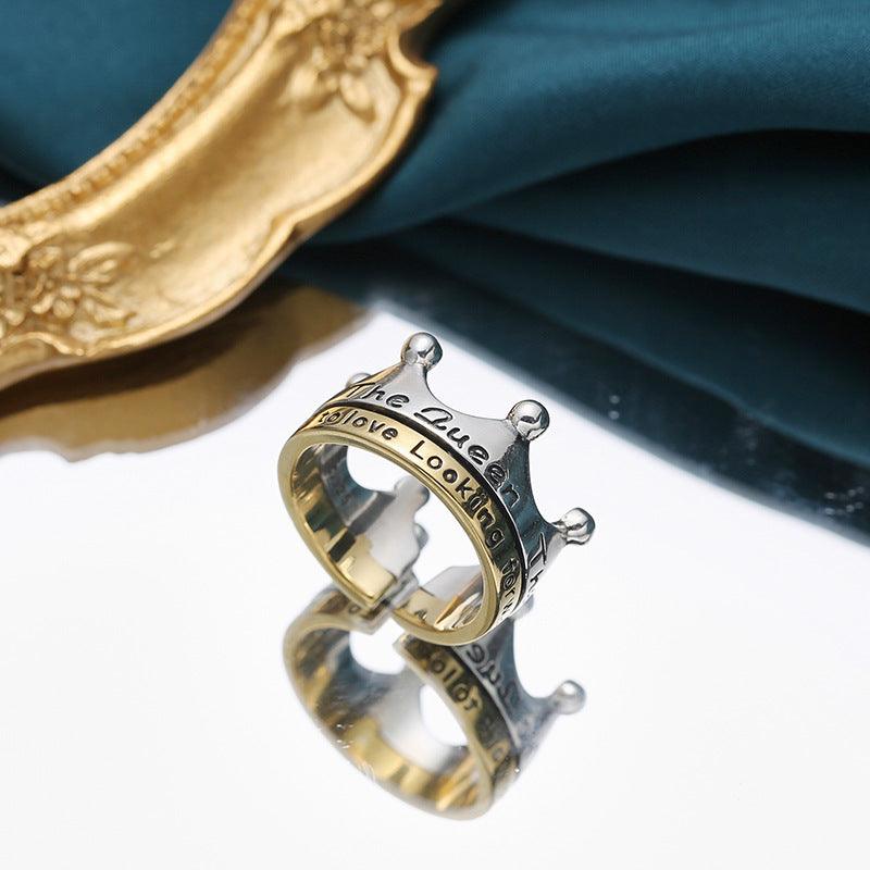 S925 Silver Gold Crown Ring Simple INS Style Simple - Trendha