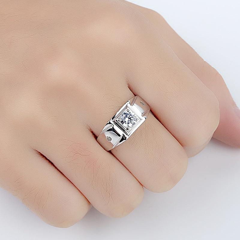 S925 Silver Men's Carat Diamond-studded Ring - Trendha