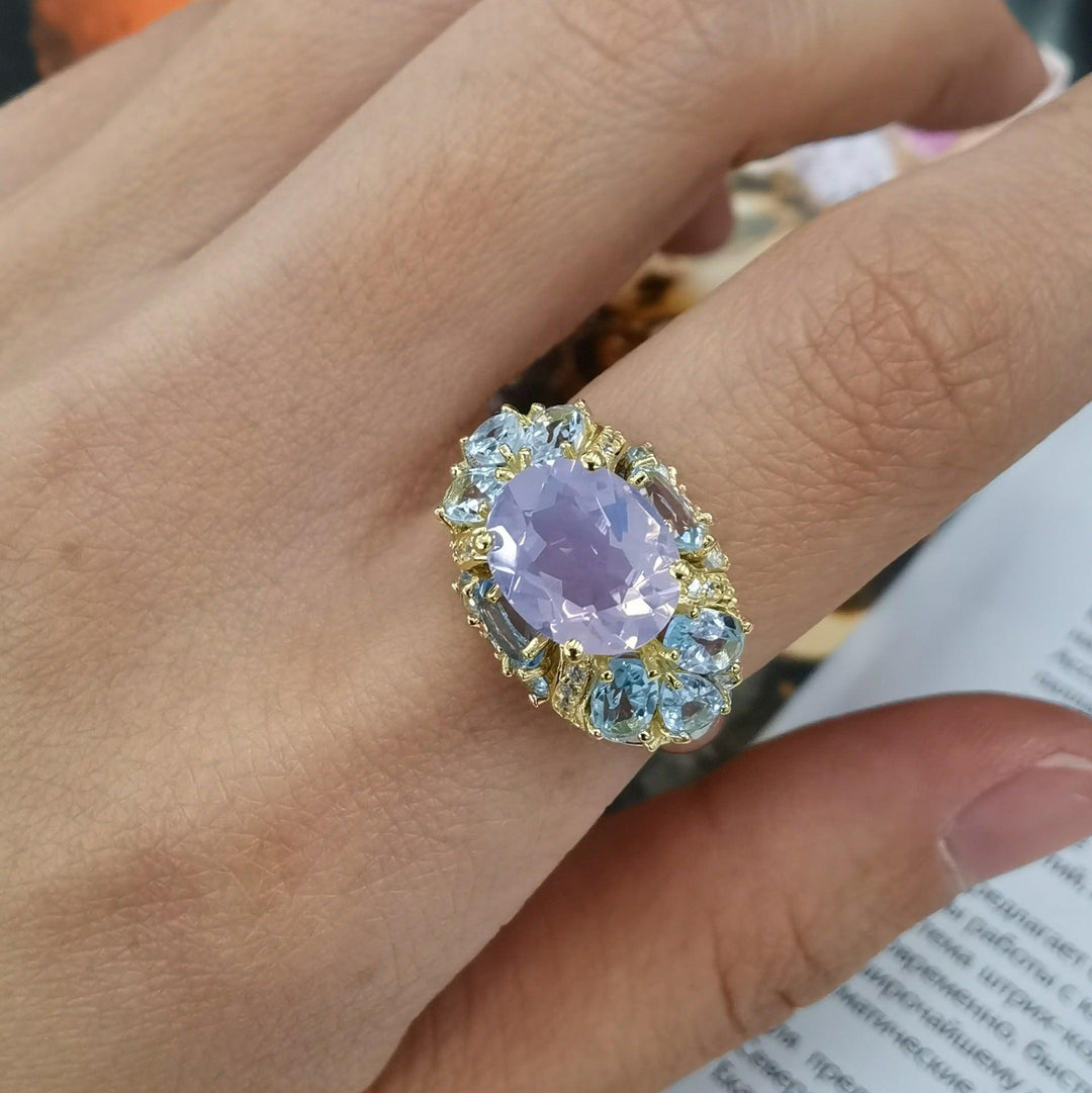 S925 Silver Plating Two-tone Inlaid Lavender Ring - Trendha