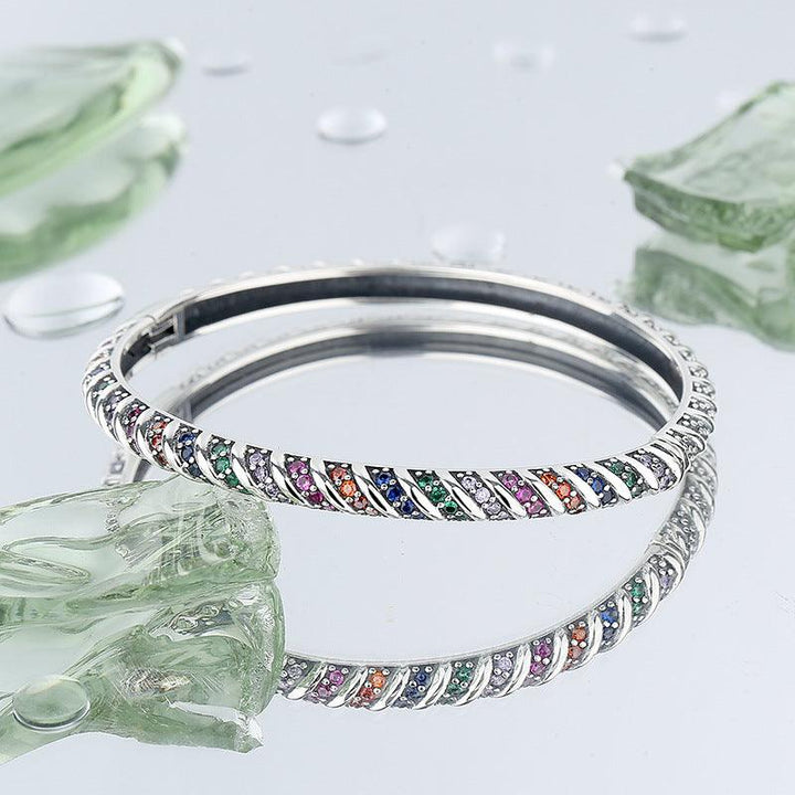 S925 Sterling Silver Geometric Colorful Tribal Elements Diamond Bracelet - Trendha