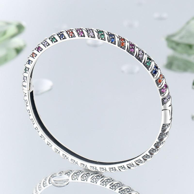 S925 Sterling Silver Geometric Colorful Tribal Elements Diamond Bracelet - Trendha