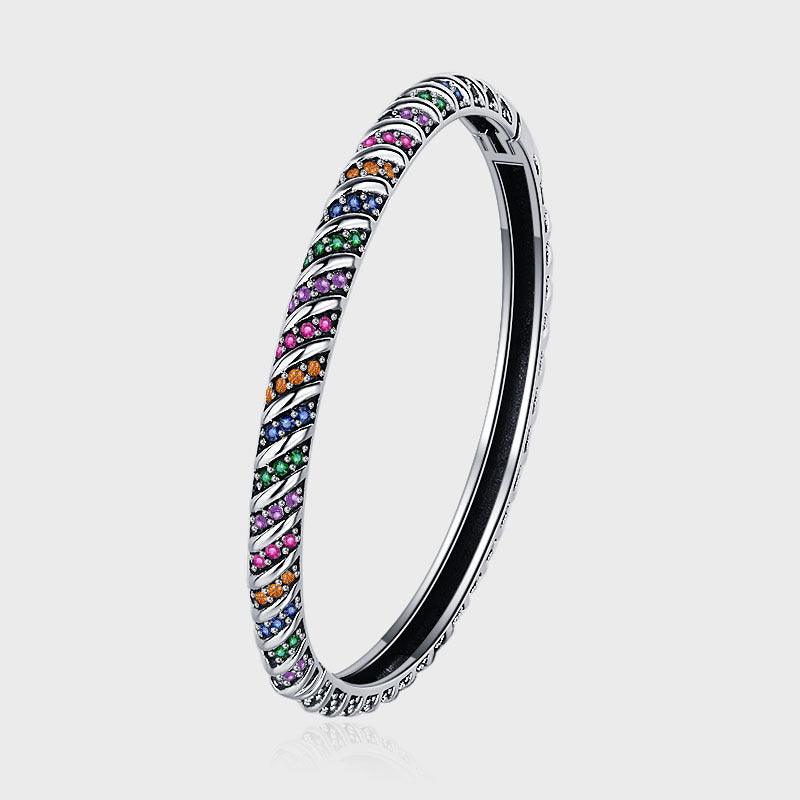 S925 Sterling Silver Geometric Colorful Tribal Elements Diamond Bracelet - Trendha