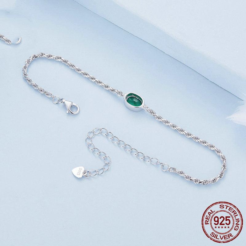 S925 Sterling Silver Light Luxury Green Zircon Chopin Bracelet - Trendha