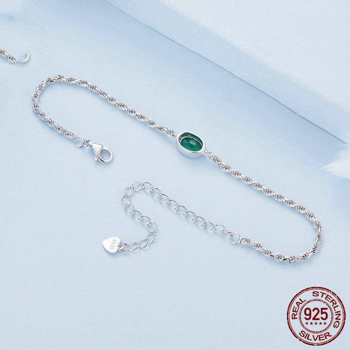 S925 Sterling Silver Light Luxury Green Zircon Chopin Bracelet - Trendha