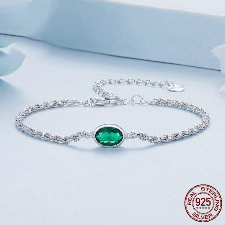 S925 Sterling Silver Light Luxury Green Zircon Chopin Bracelet - Trendha