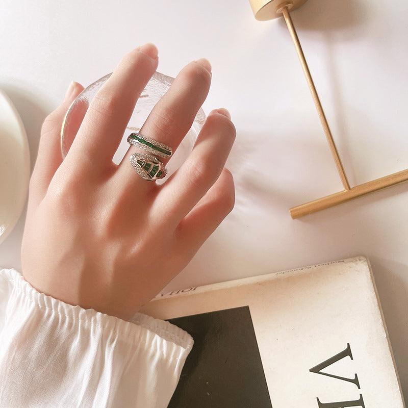 S925 Sterling Silver Micro Set Purple Snake Ring - Trendha