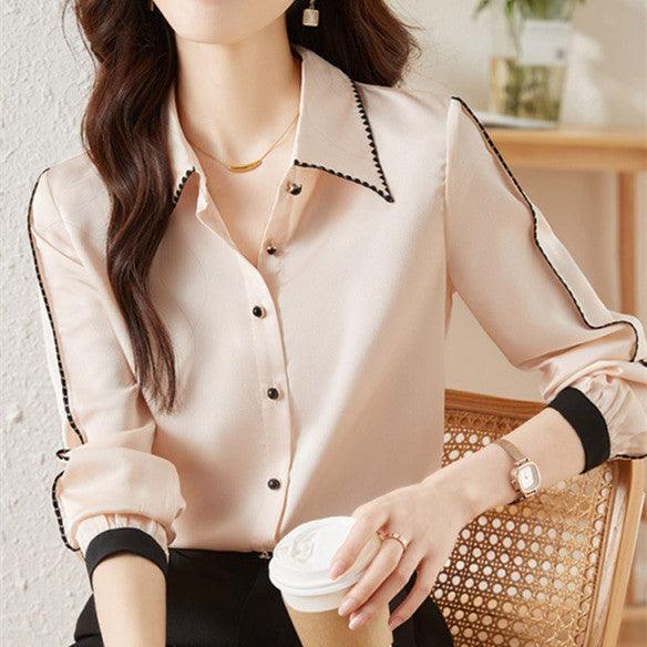 Satin Lapel Shirt Top For Women - Trendha