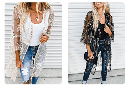 Sequined Transparent Mid-length Cardigan For Women Autumn - Trendha