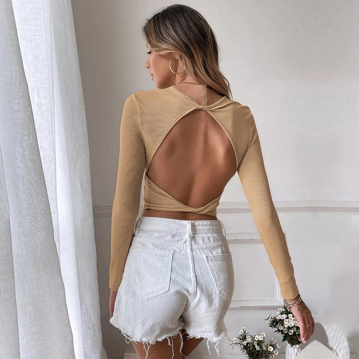 Sexy Backless Casual Short Slim Knit Long Sleeve T-shirt Top As A Base To Wear - Trendha