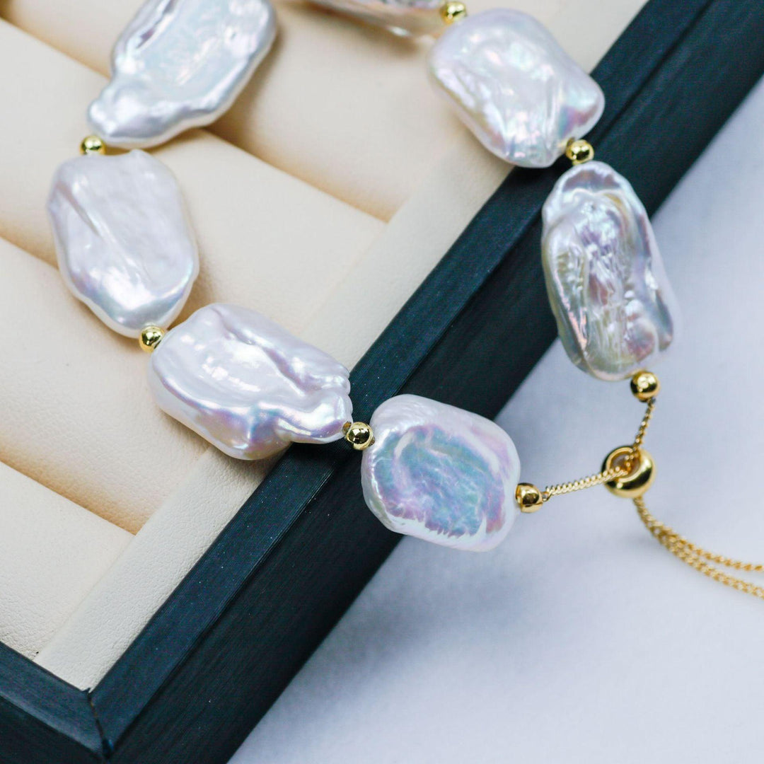 Shaped Baroque Freshwater Pearl 14-15mm Square Bead Bracelet - Trendha