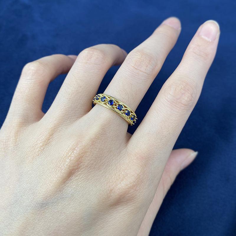 Silver Plated Royal Blue Row Ring - Trendha