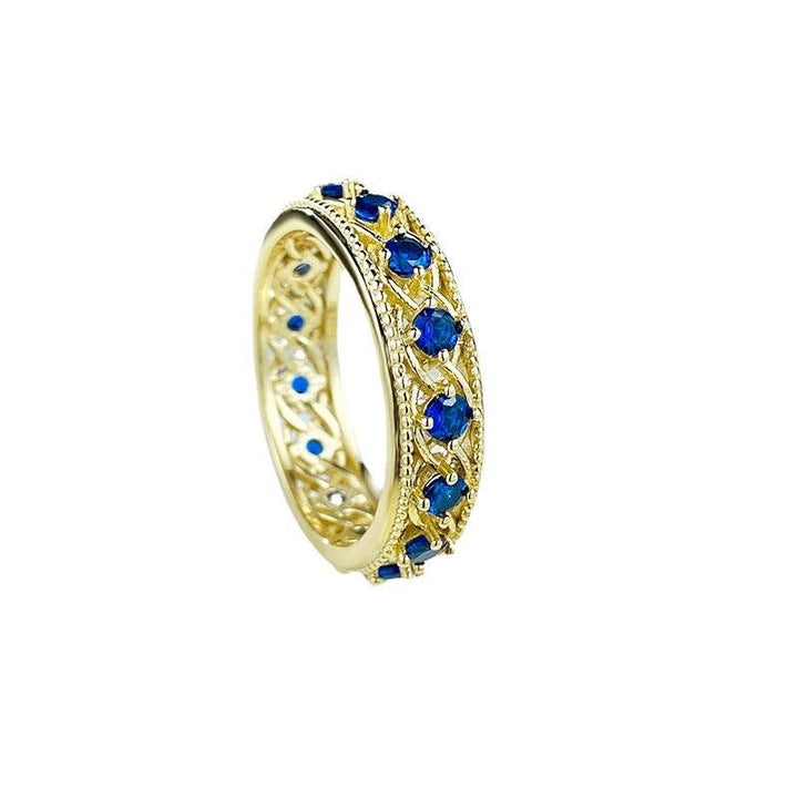 Silver Plated Royal Blue Row Ring - Trendha