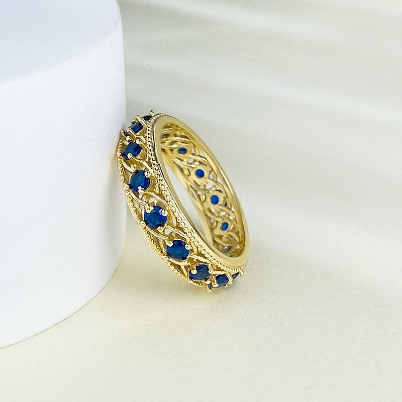 Silver Plated Royal Blue Row Ring - Trendha
