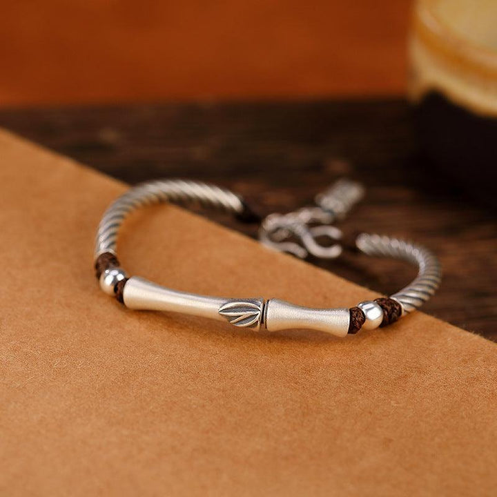 Silver S999 Full Silver Vintage Personality Slub Bamboo Leaf Bracelet - Trendha