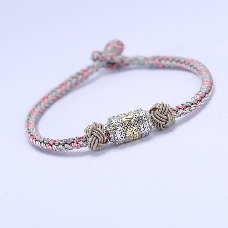 Silver Six Character True Words Twisted Warp Barrel Knitted Bracelet - Trendha