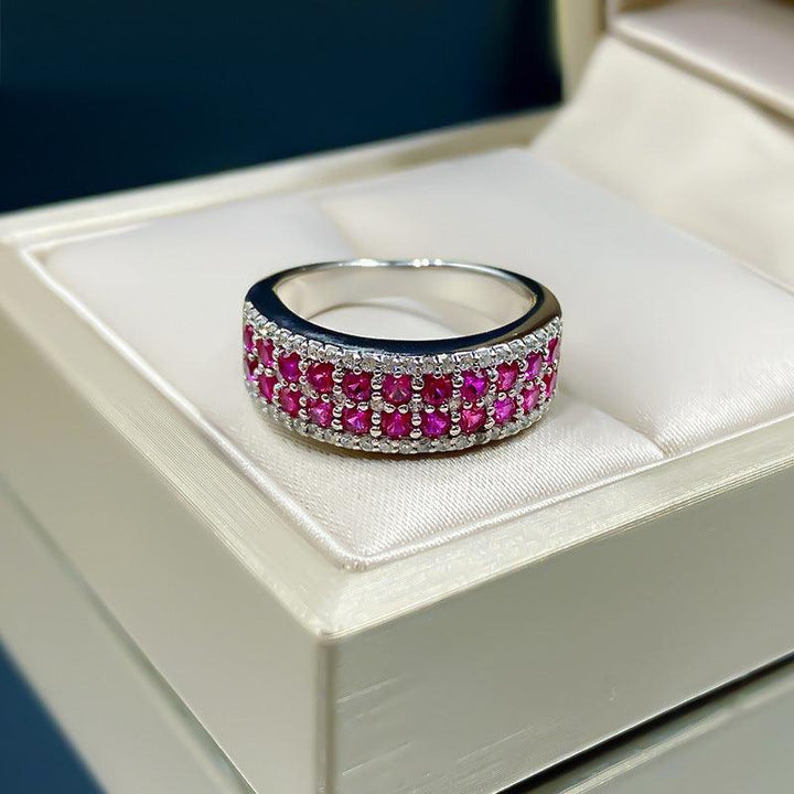 Simple Three-row Micro-inlaid AAA Zircon Female Ring - Trendha