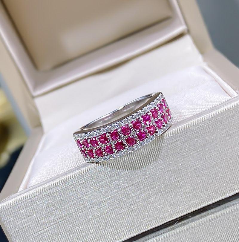 Simple Three-row Micro-inlaid AAA Zircon Female Ring - Trendha