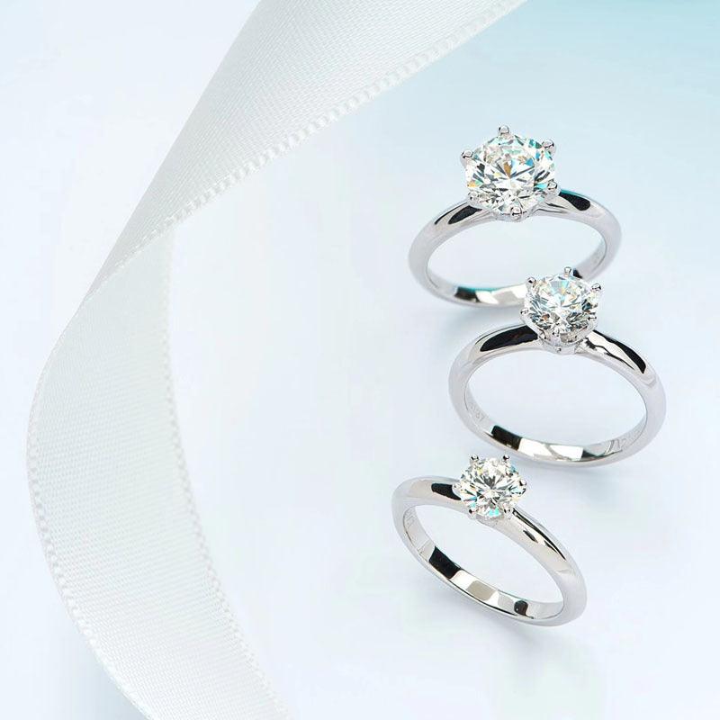 Six Claw Diamond Ring Female Simulation 1 Carat Two Silver T - Trendha