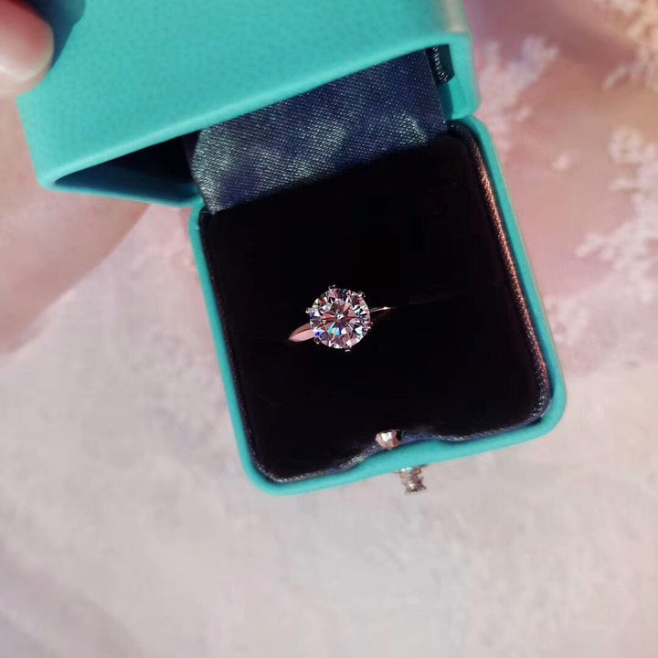 Six Claw Diamond Ring Female Simulation 1 Carat Two Silver T - Trendha