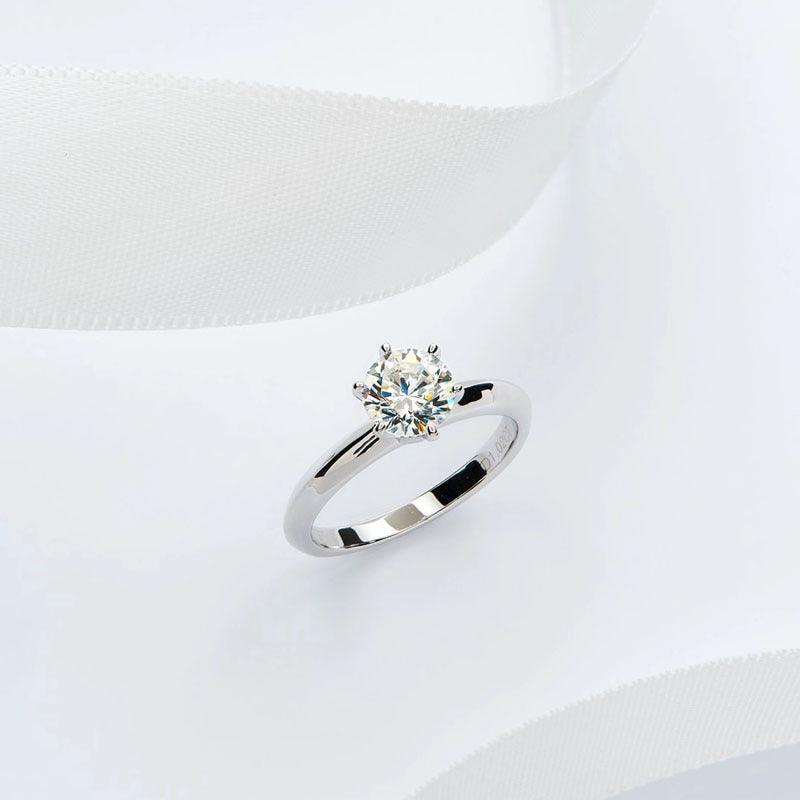Six Claw Diamond Ring Female Simulation 1 Carat Two Silver T - Trendha
