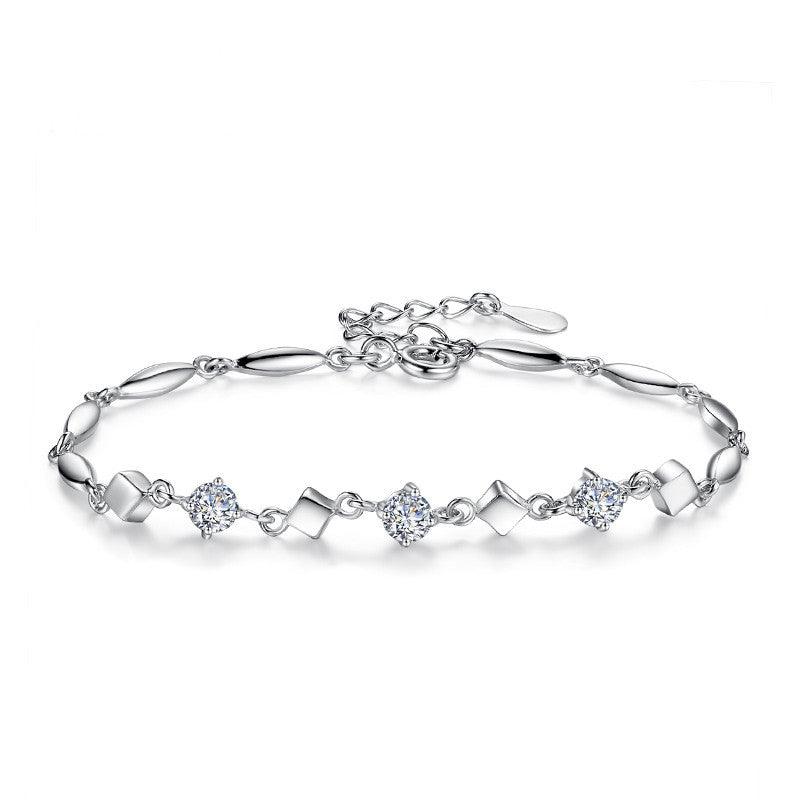 Sterling Silver Bracelet With Diamond Zirconia Stones Ladies - Trendha