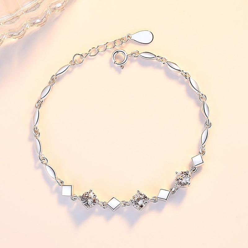 Sterling Silver Bracelet With Diamond Zirconia Stones Ladies - Trendha
