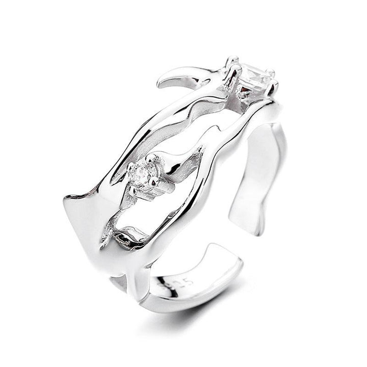 Sterling Silver Hollow Inlaid Zircon Irregular Ring - Trendha