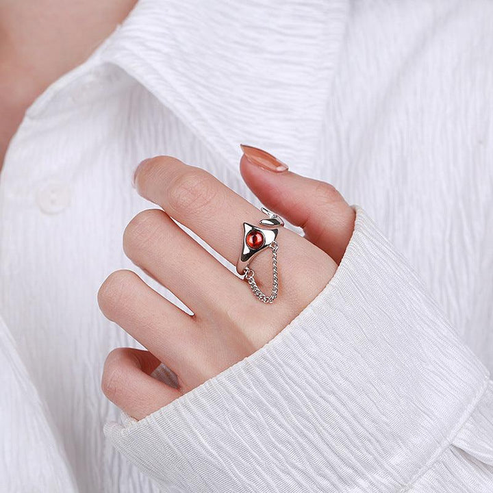 Sterling Silver Irregular Chain Jacinth Ring - Trendha