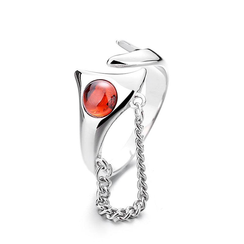 Sterling Silver Irregular Chain Jacinth Ring - Trendha