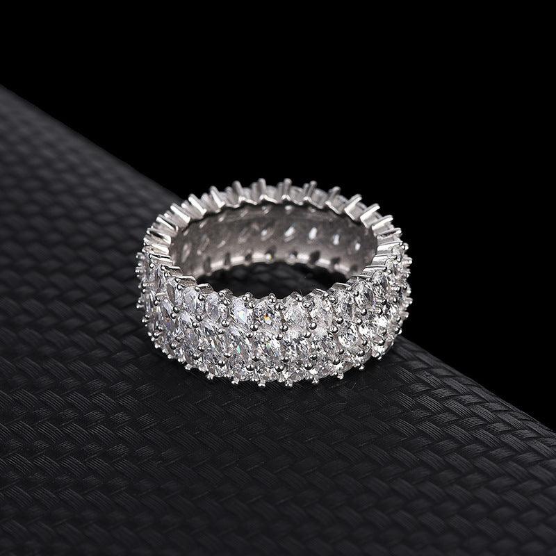 Sterling Silver Multi-row Luxury Zircon Ring - Trendha