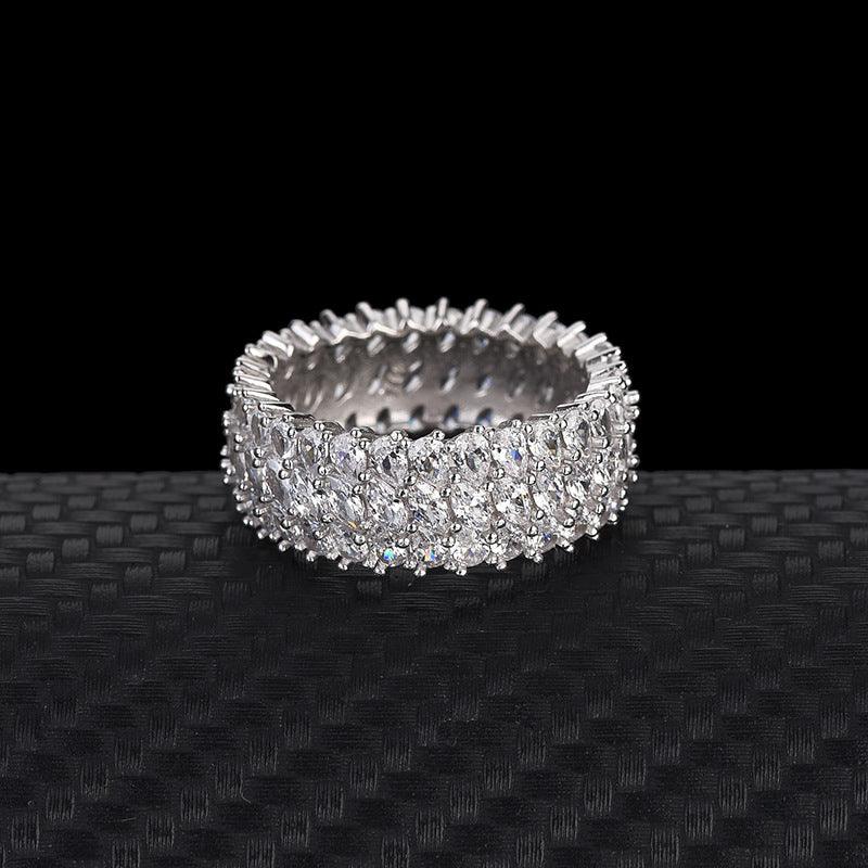 Sterling Silver Multi-row Luxury Zircon Ring - Trendha