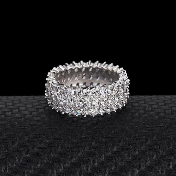 Sterling Silver Multi-row Luxury Zircon Ring - Trendha