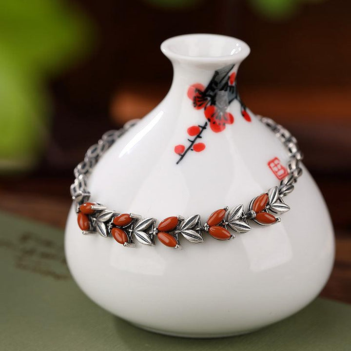 Sterling Silver South Red Vintage Personality Wheat Ears Bracelet - Trendha