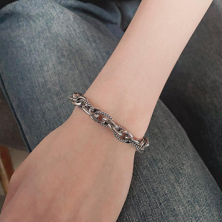 Sterling Silver Vintage Personality Stitching Twist Dragon Head Buckle Woven Bracelet - Trendha