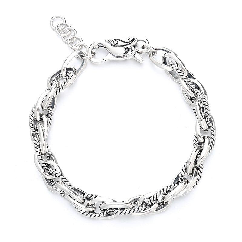 Sterling Silver Vintage Personality Stitching Twist Dragon Head Buckle Woven Bracelet - Trendha