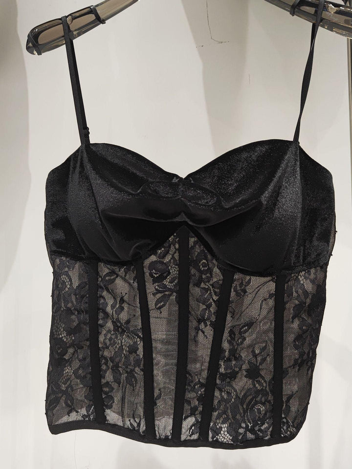 Summer New Socialite Style Lace Embroidery Pattern Fishbone Metal Sexy Sling Vest - Trendha