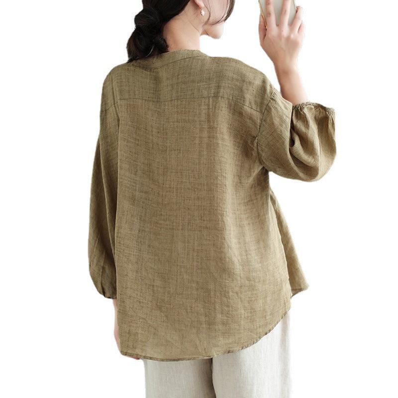 Tiansi Ramie New V-neck Shirt For Women Loose Fitting - Trendha