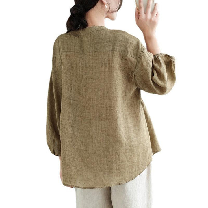 Tiansi Ramie New V-neck Shirt For Women Loose Fitting - Trendha