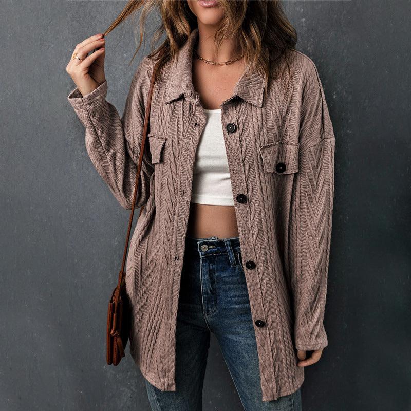 Women's Autumn Winter Shirt Three-dimensional Jacquard Long-sleeved Casual Jacket - Trendha