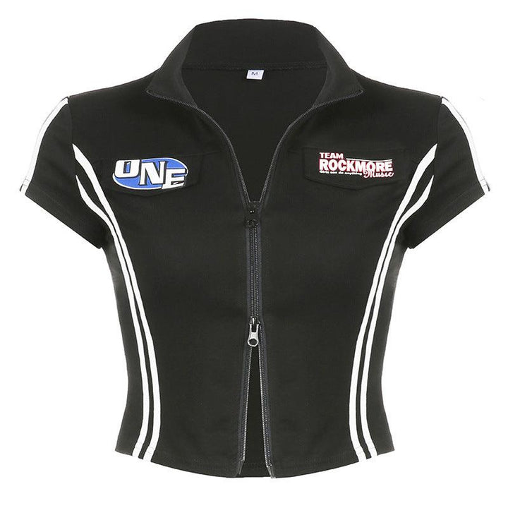 Women's Contrast Color Braid Patchwork Lapel T-shirt - Trendha