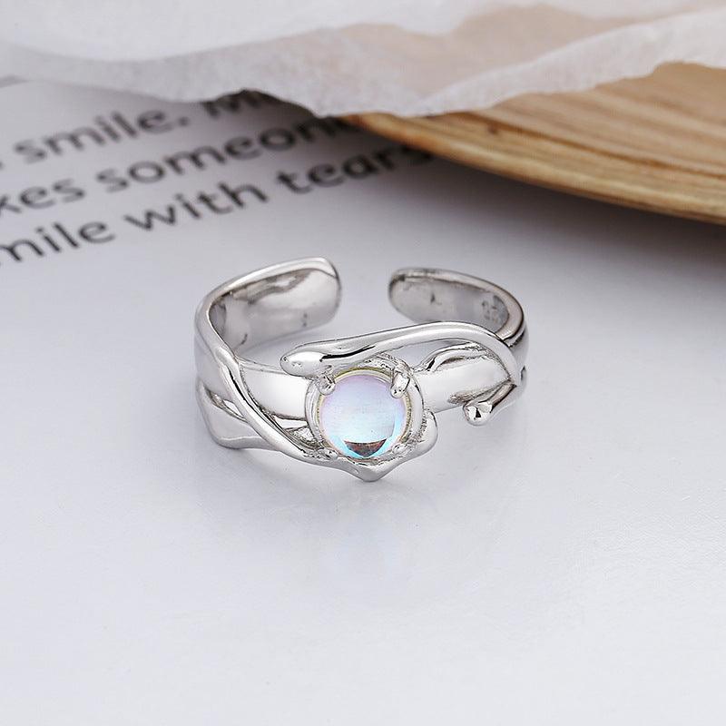 Women's Fashion Simple Sterling Silver Blue Moonstone Irregular Ring - Trendha