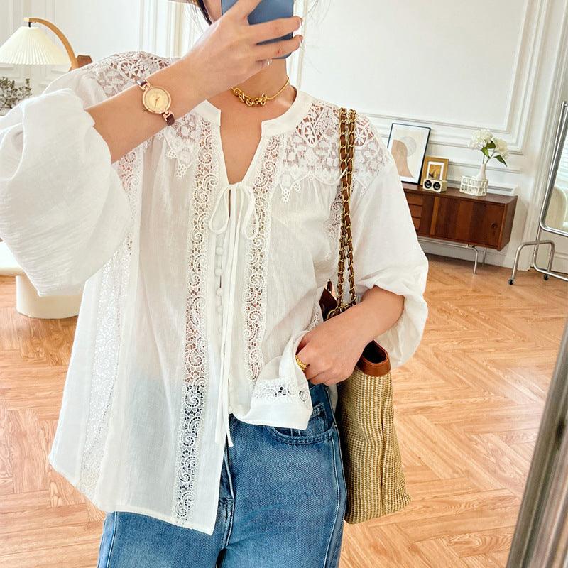 Women's Long Sleeved French White Shirt Top - Trendha