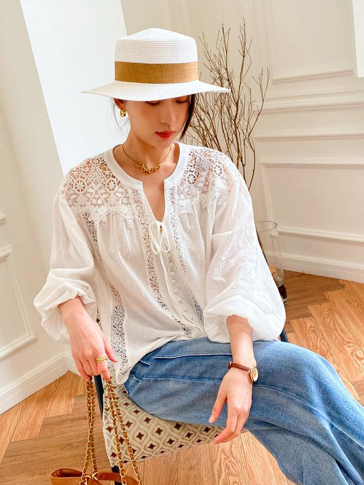 Women's Long Sleeved French White Shirt Top - Trendha