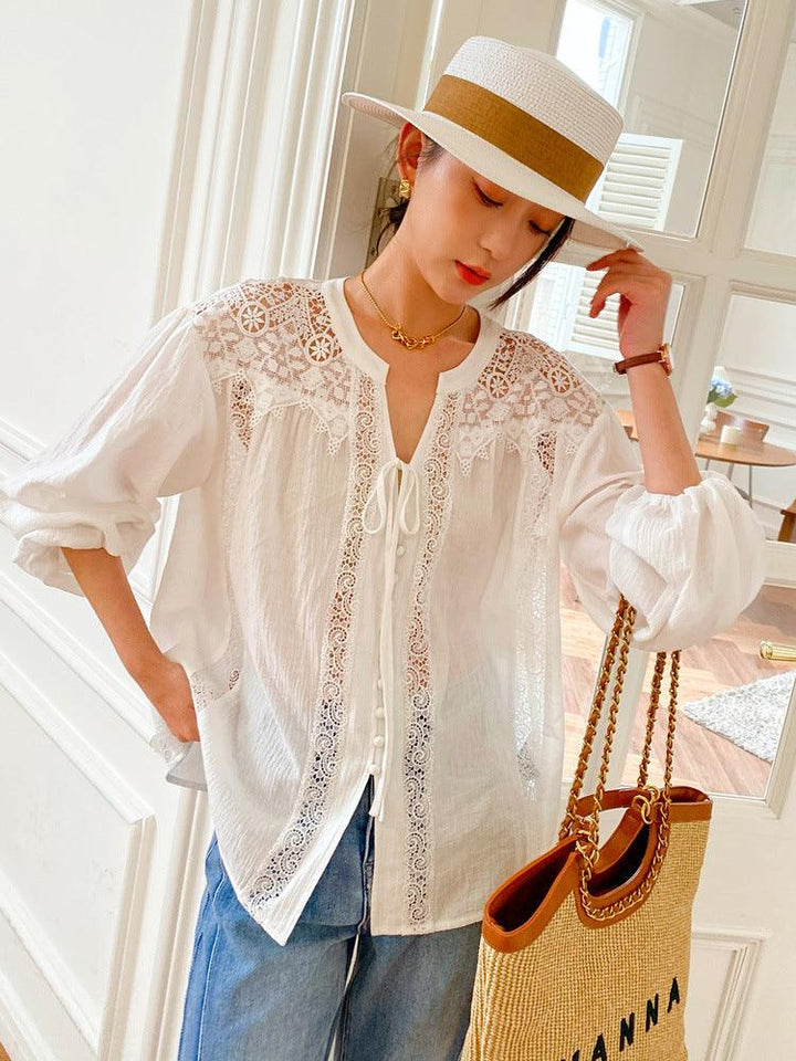 Women's Long Sleeved French White Shirt Top - Trendha