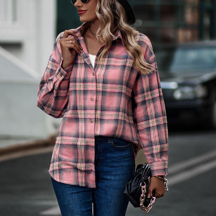 Women's New Casual Loose Boyfriend Plaid Shirt - Trendha