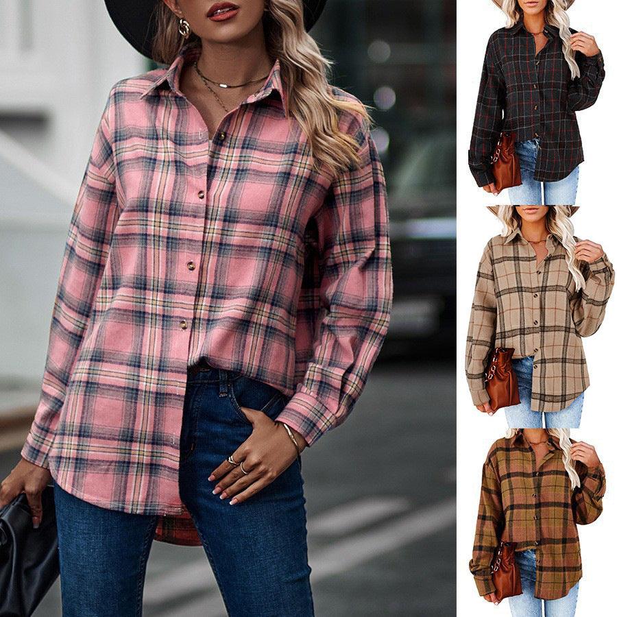 Women's New Casual Loose Boyfriend Plaid Shirt - Trendha