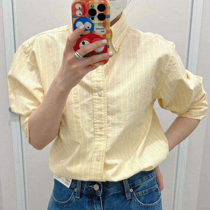 Women's Oxford Striped Shirt Loose Top - Trendha